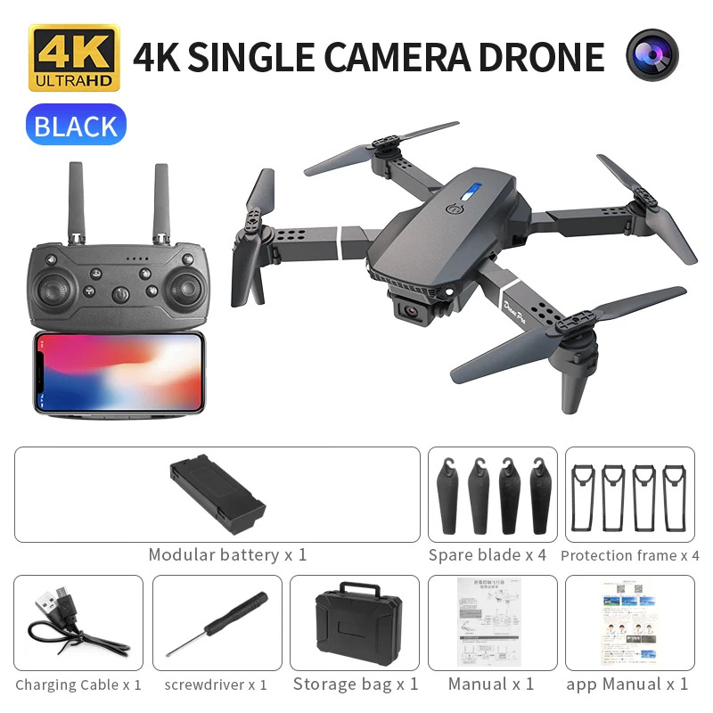 Drone Aerial Photography - โดรนพับได้อัจฉริยะ E88 Pro รองรับการสลับกล้องเดี่ยว/คู่ คุณภาพภาพ 4K+การถ่ายภาพมุมกว้าง
