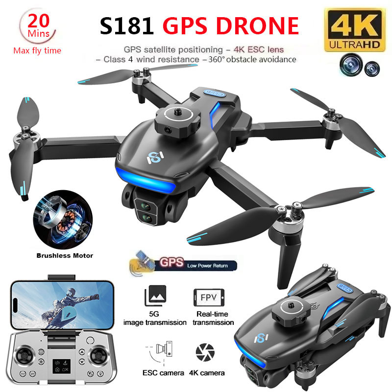 Drone Photogrammetry - โดรน S181จีพีเอส4K กล้อง HD คู่มืออาชีพ5G โดรนสี่ใบพัดแบบไร้แปรงถ่านพับได้โดรน1.2กม.